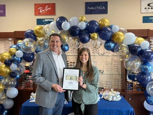 Dr. Brad Byergo and Dr. Carli Hays at Midwest Eye Ribbon Cutting welcoming Dr. Carli Hays to the Wentzville location