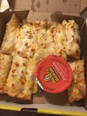 Cheesy bread. Smooshed and stacked. How weird!