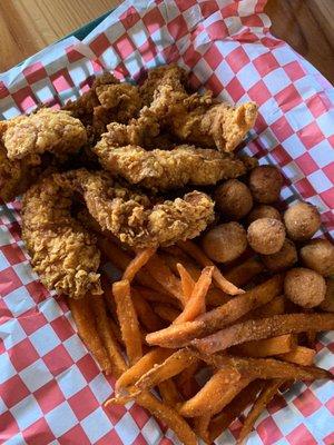 Chicken Tenders, Shoestring Sweet Potato Fries