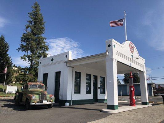 Historic Texaco Station now serves as a museum & visitors center on Main Street in Rosalia, WA.