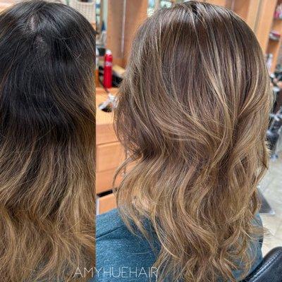 Before and After | Natural Balayage Ombré And Haircut by Amy