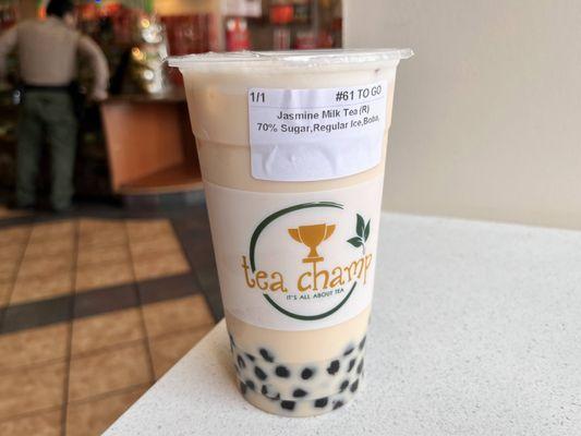 Jasmine Milk Tea with boba - regular size