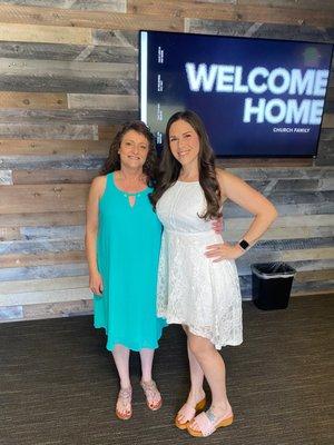 My mother and I In the family room after service