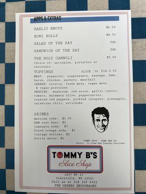 Take out menu a/o 2/1/23