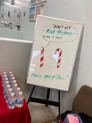 White board and snack table