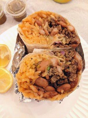 Asada Burrito cut in half.