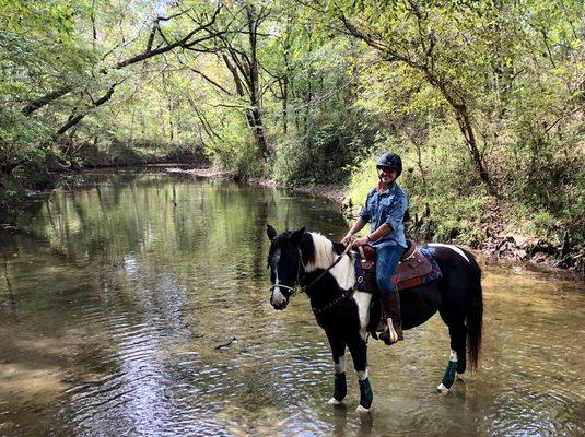 Adrienne enjoying the creek.