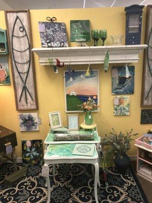 Hand painted nesting tables and unique wall art