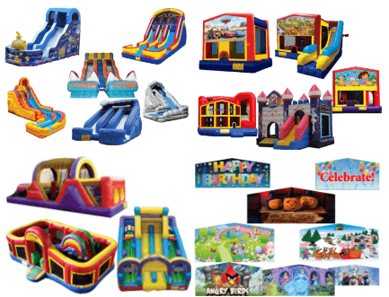 Inflatable Wate Slides, Obstacle Courses, and Combo bounce houses for rent.