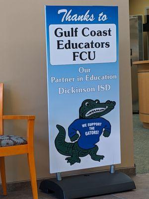 We Dickinson isd employees are very grateful to be eligible to be members of Gulf Coast educators fcu. : )