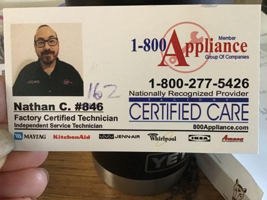 Our Great Technicians magnetic card!