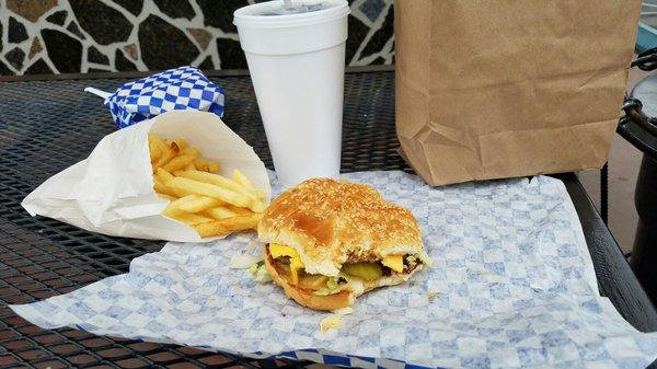 #2 Cheeseburger fries and a soda. $5.99 not bad.