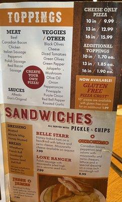 Menu (Toppings & Sandwiches)