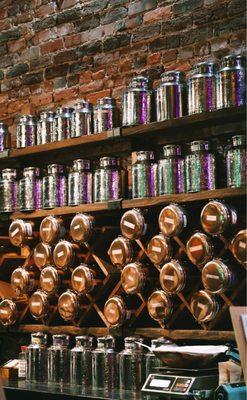 Canisters of Winterbloom's loose leaf tea.