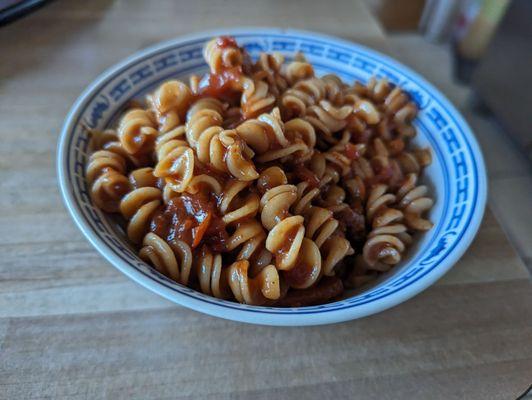 Fusilli with porcini sugo, half portion for dinner