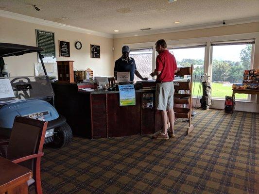 Inside the golf shop.