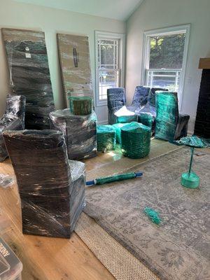 All furnitures completely wrapped in blankets and shrink wrap! We got you covered!