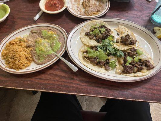 Steak tacos w/rice n beans