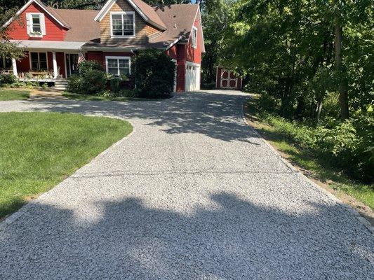 Fresh crushed granite driveway.