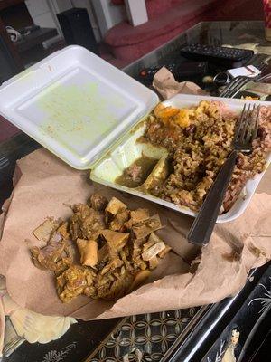 Curry Goat Platter-- no meat, all bones