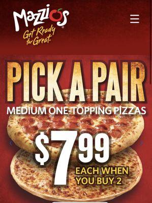 Special Offer on Medium Pizzas