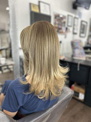 Root touch up, cut and style by Andres