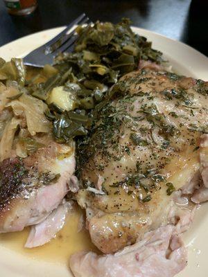 Baked chicken, mustard greens and delicious cabbage!