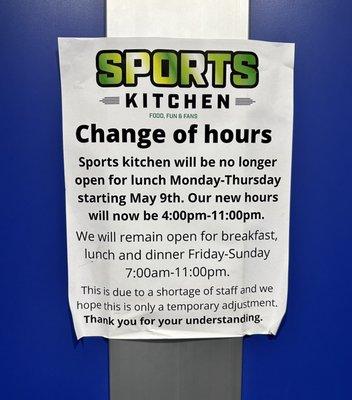 Change of hours because of a staffing shortage