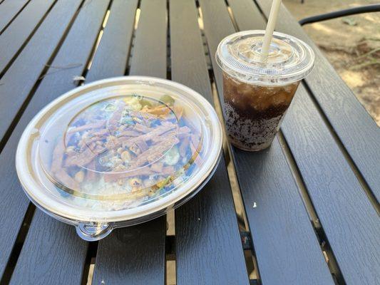 Chicken bowl and root beer