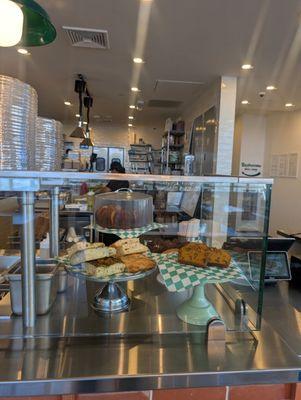 Dessert area and focaccia bread