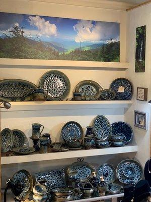 We carry handmade pottery thrown by local artisans.  This pottery is made by Ray Pottery of North Carolina.