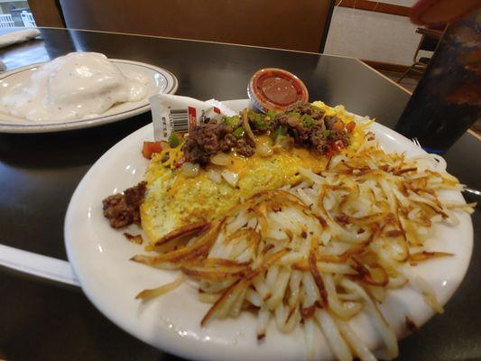 Mexican omelet was well endowed with fresh hash browns, not the frozen packaged kind. And the biscuits and gravy were the best I've ever had