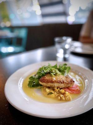 Alaskan Halibut | sweet summer corn, pickled radish, pico de gallo verde, avocado crema