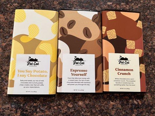 Three great unique bars from Fat Cat chocolates