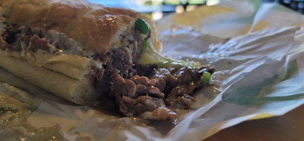 Steak & Cheese w/extra cheese. Meat&cheese toasted separately. Steak topped with Green Peppers Onions American Cheese, then toasted.