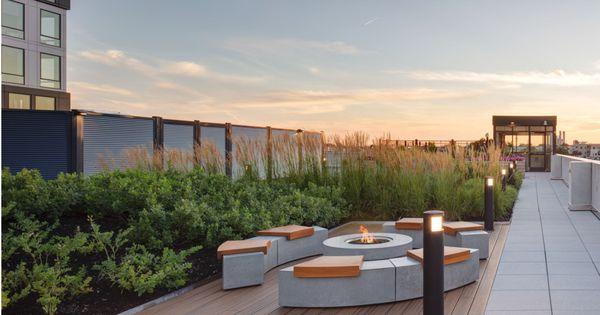 Fire pits on the rooftop deck at Lincoln Square at 1000 S Broad St Philadelphia PA