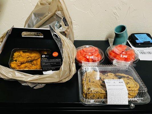 Chicken watermelon and cookies form my vendor