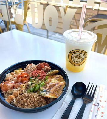 PokeCeviche Bowl and Mango Lychee Slushie