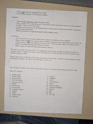 Page two of the welcome letter and rules