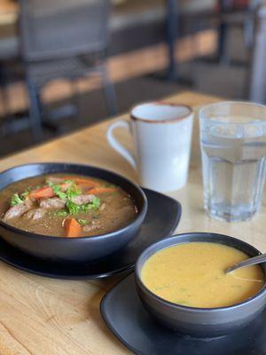 Beef stew of the day  Creamy lentil soup