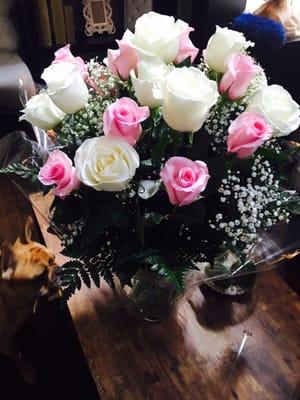 Stunning pink and white roses! 2 dozen! Huge and gorgeous!