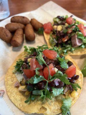 Tuna tostada with hushpuppies