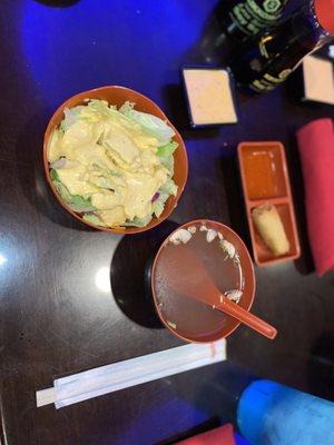 Salad and clear soup