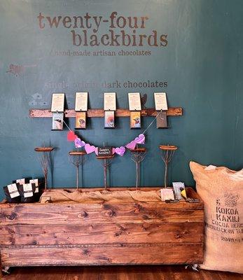 24 Blackbirds Signage and chocolate bar art