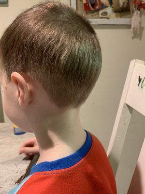 The "stylist" literally only cut the bottom half of my sons hair...