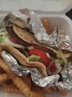 Gyro & fries , & Mr D's give extra tzatziki sauce