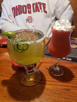 Jalapeno margarita and strawberry daiquiri