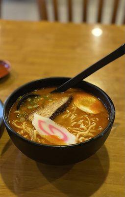 Tan Tan Ramen (noodles, pork chashu, naruto, bamboo shoots, egg, scallions, sesame)