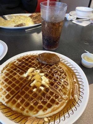 Pecan waffle with sausage