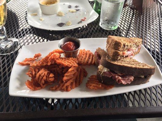 House Reuben with sweet potato fries